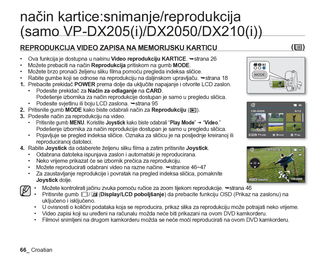 Samsung VP-DX205/EDC manual Reprodukcija Video Zapisa NA Memorijsku Karticu 