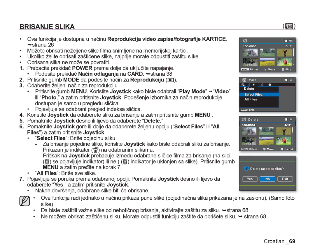 Samsung VP-DX205/EDC manual Delete Select Files All Files 