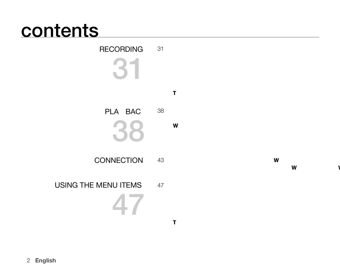 Samsung VP-HMX10A, VP-HMX10ED, VP-HMX10CN, VP-HMX10N user manual Recording Playback Connection Using the Menu Items 