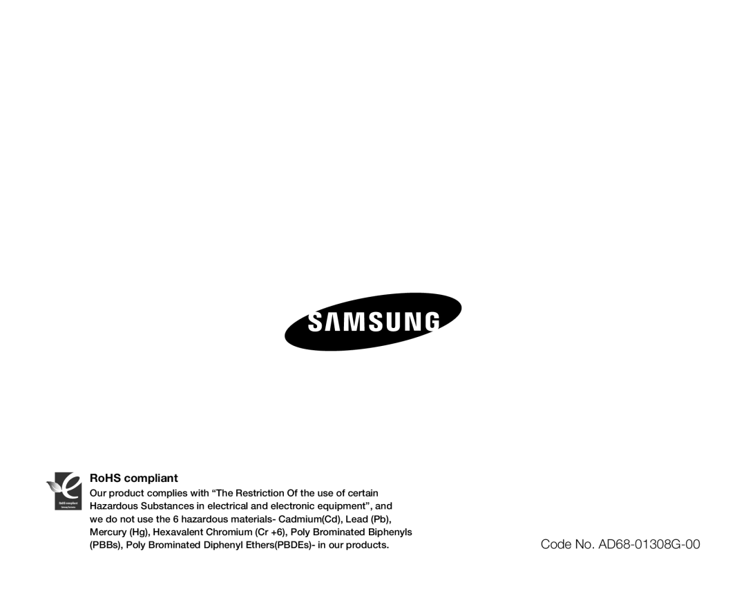 Samsung VP-HMX10ED, VP-HMX10CN, VP-HMX10A, VP-HMX10N user manual Code No. AD68-01308G-00, RoHS compliant 