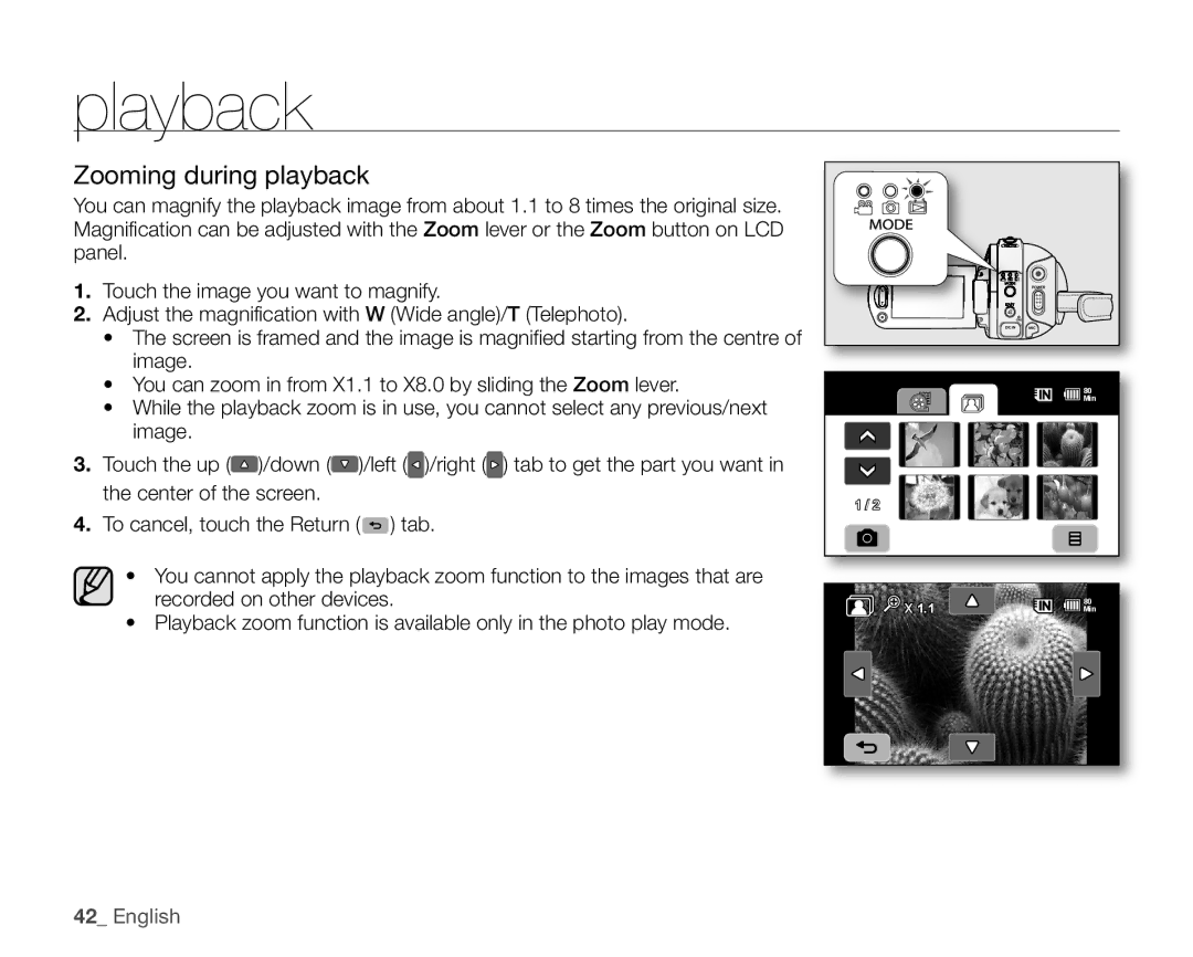 Samsung VP-HMX10CN, VP-HMX10ED, VP-HMX10A, VP-HMX10N user manual Zooming during playback 