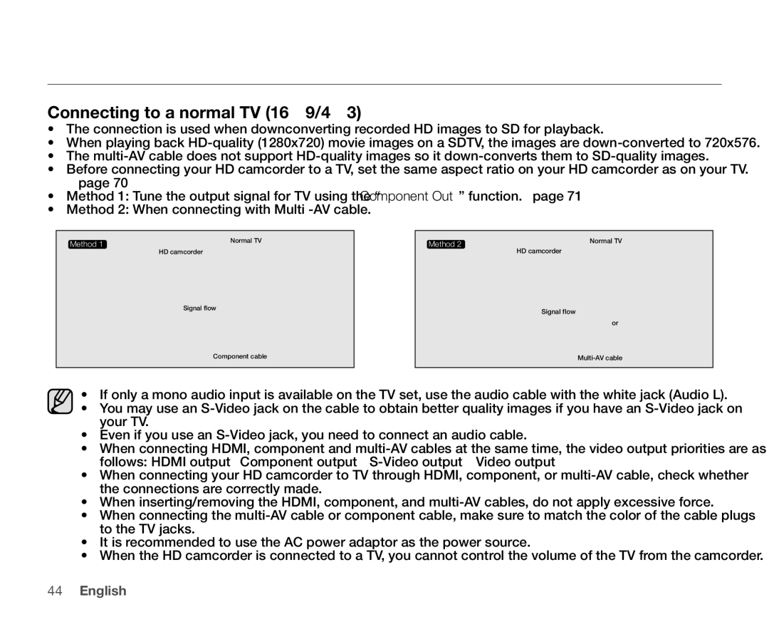 Samsung VP-HMX10A, VP-HMX10ED, VP-HMX10CN, VP-HMX10N user manual Connecting to a normal TV 169/43 