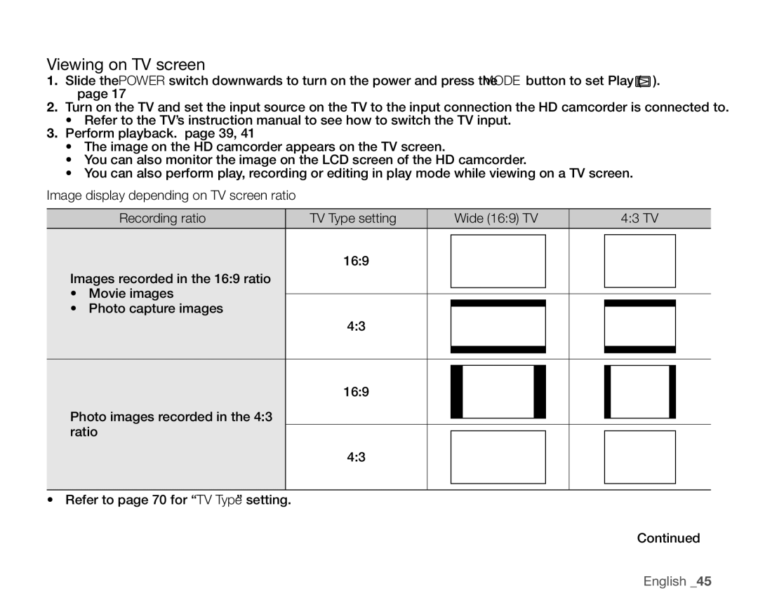 Samsung VP-HMX10N, VP-HMX10ED, VP-HMX10CN, VP-HMX10A user manual Viewing on TV screen 