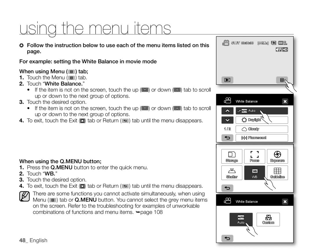 Samsung VP-HMX10CN, VP-HMX10ED, VP-HMX10A, VP-HMX10N user manual White Balance 