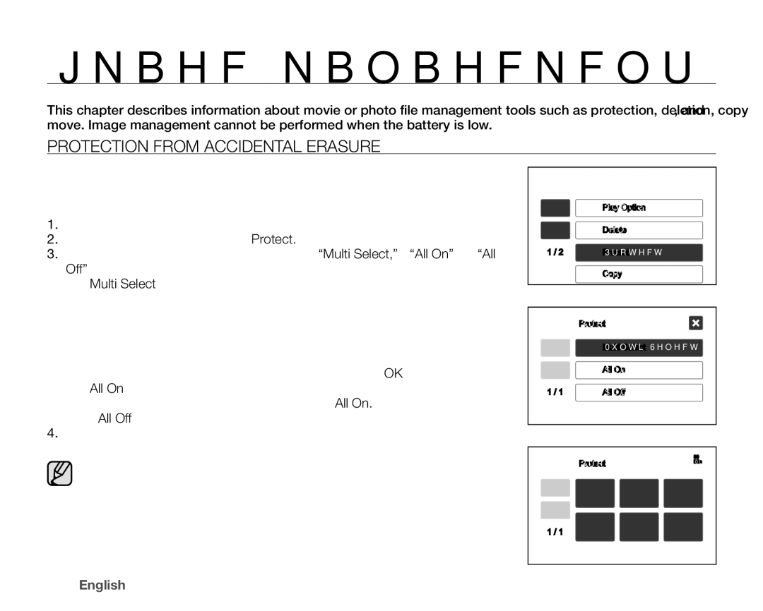 Samsung VP-HMX10CN, VP-HMX10ED, VP-HMX10A, VP-HMX10N user manual Image management, Protection from Accidental Erasure 