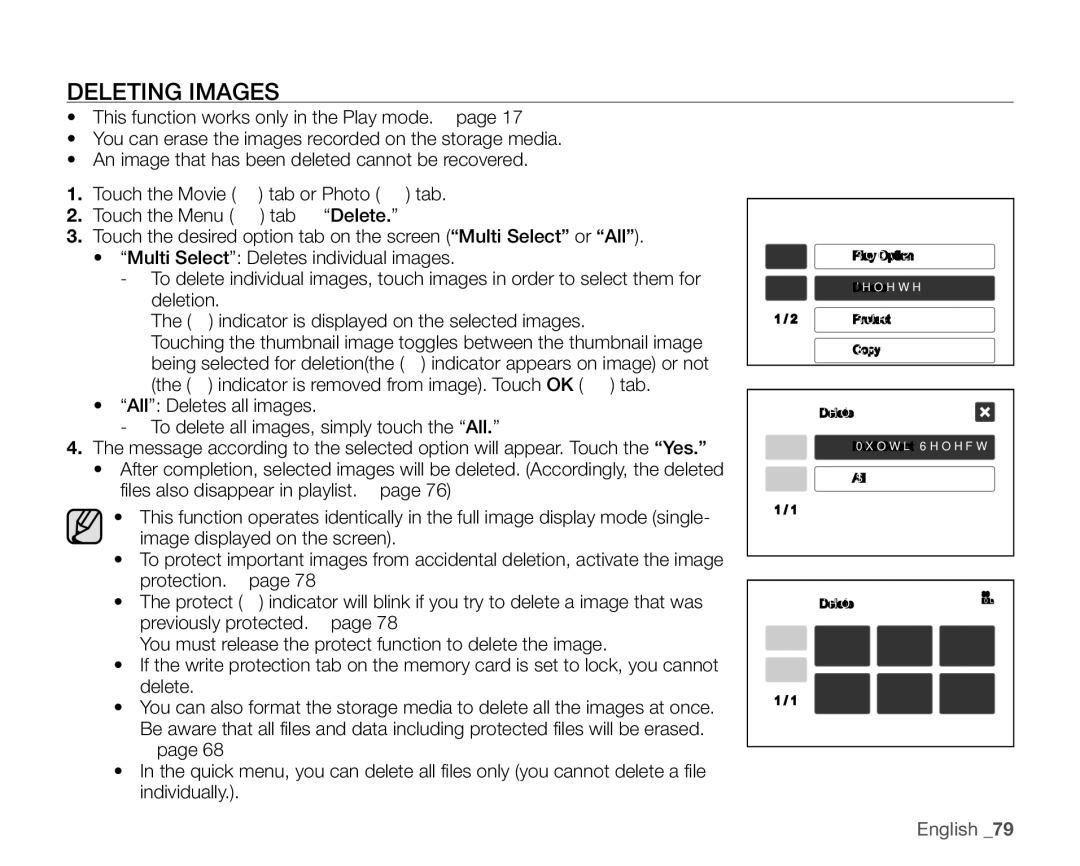 Samsung VP-HMX10ED, VP-HMX10CN, VP-HMX10A, VP-HMX10N user manual Deleting Images 