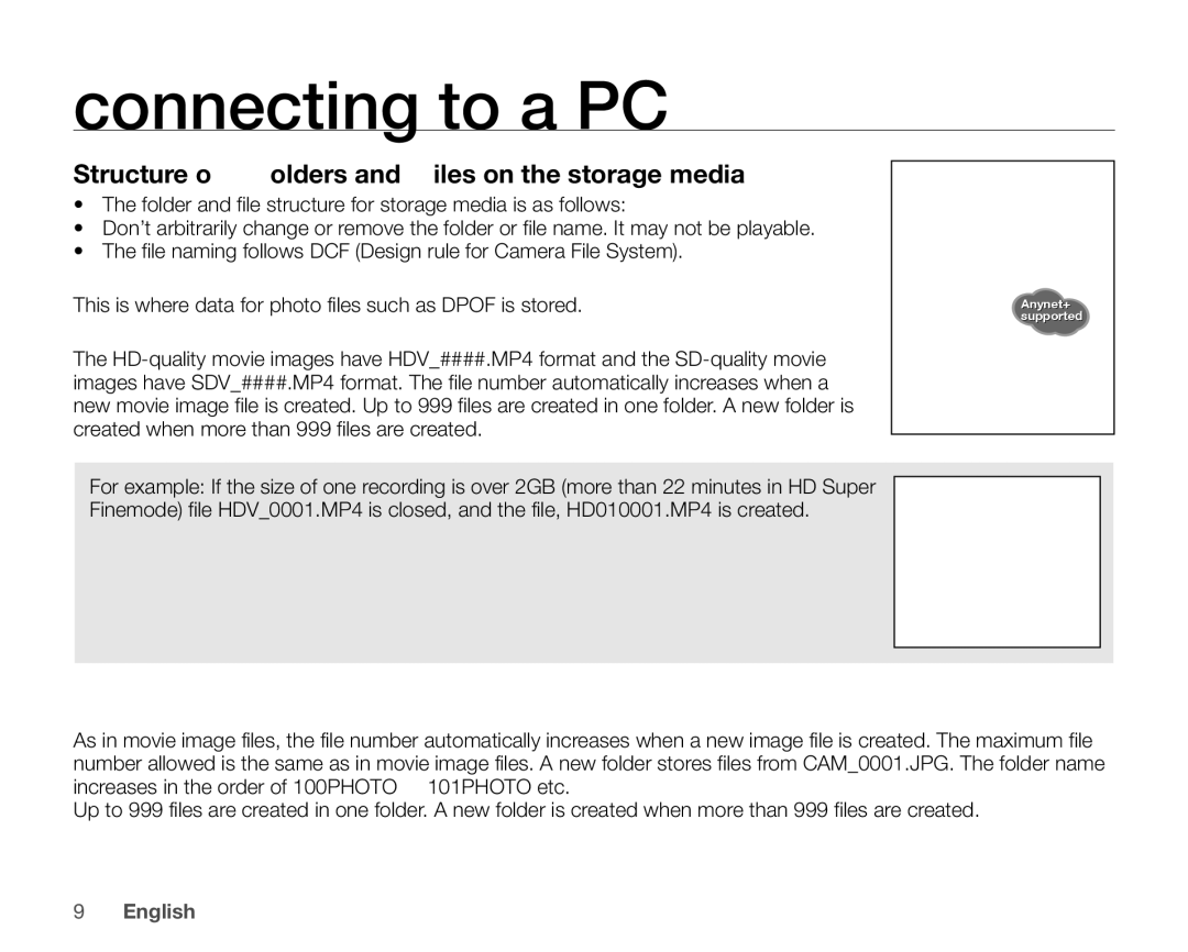 Samsung VP-HMX10CN, VP-HMX10ED, VP-HMX10A, VP-HMX10N user manual Structure of folders and files on the storage media 