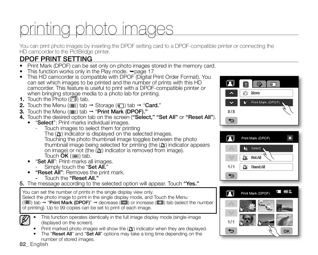 Samsung VP-HMX10ED, VP-HMX10CN, VP-HMX10A, VP-HMX10N user manual printing photo images, Dpof Print Setting 