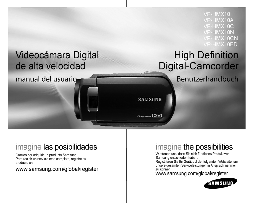 Samsung VP-HMX10C/XEE, VP-HMX10C/XEF manual High Deﬁnition Digital-Camcorder, Videocámara Digital de alta velocidad 