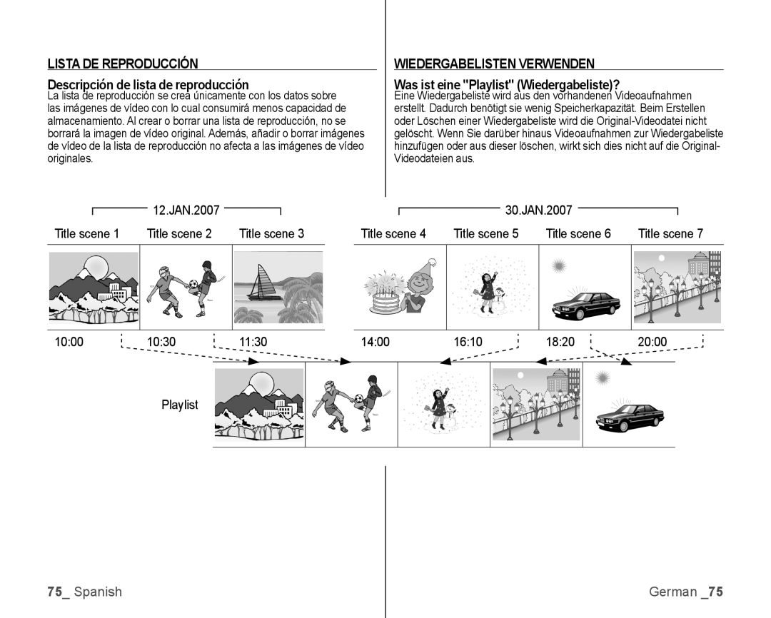 Samsung VP-HMX10A/XEO manual Lista DE Reproducción, Descripción de lista de reproducción, Wiedergabelisten Verwenden, 1000 