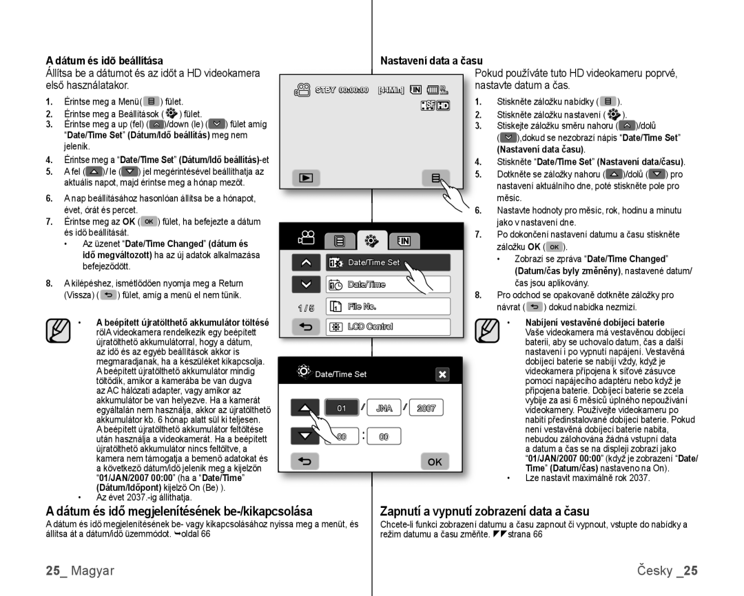 Samsung VP-HMX10/XEO, VP-HMX10C/XEO manual Állítsa be a dátumot és az időt a HD videokamera, Astavte datum a čas 