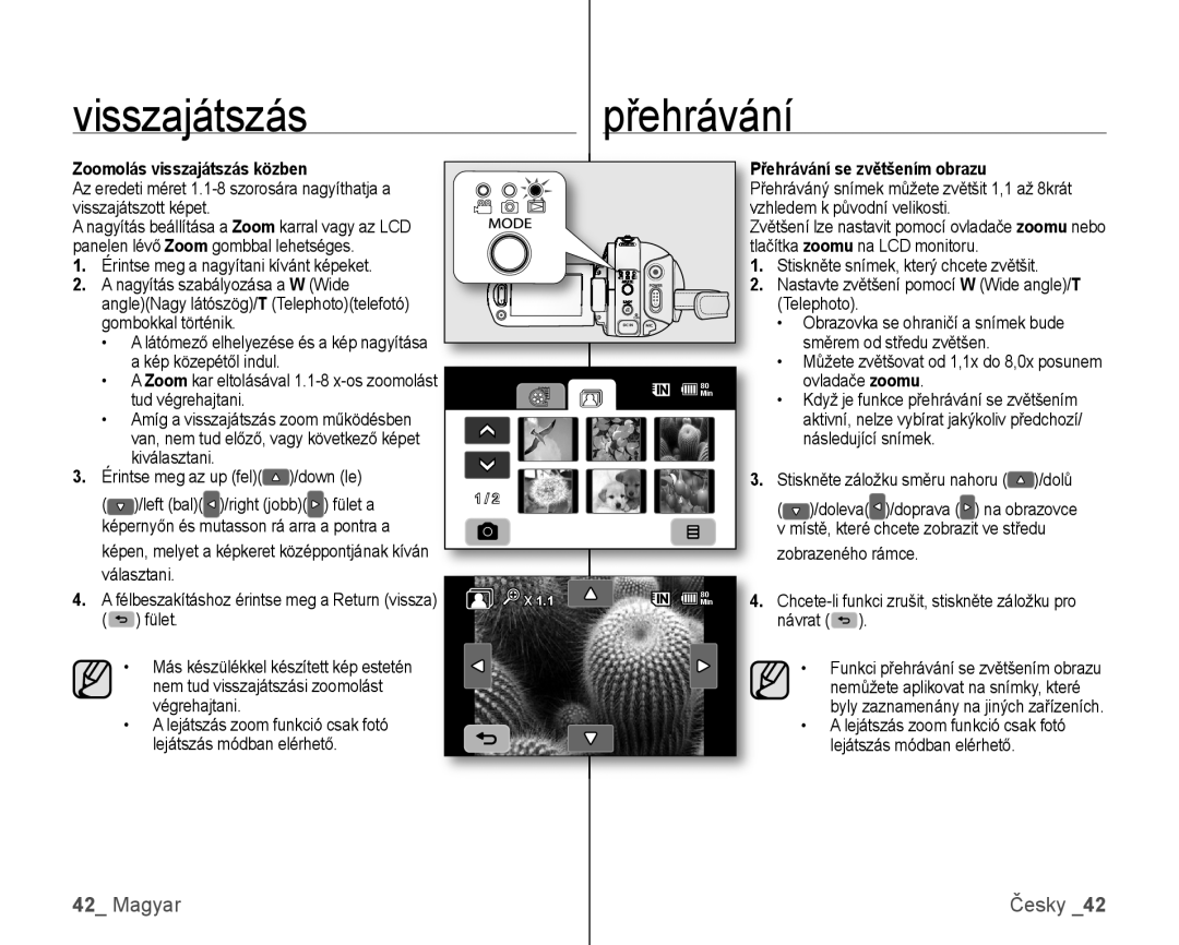 Samsung VP-HMX10C/XEO manual Visszajátszáspřehrávání, Zoomolás visszajátszás közben, Érintse meg a nagyítani kívánt képeket 