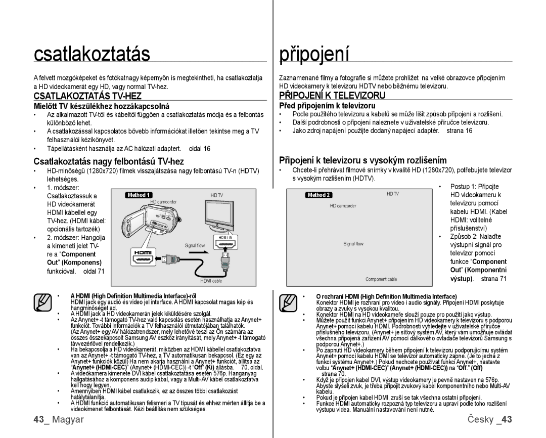 Samsung VP-HMX10/XEO, VP-HMX10C/XEO manual Csatlakoztatás TV-HEZ, Připojení K Televizoru 