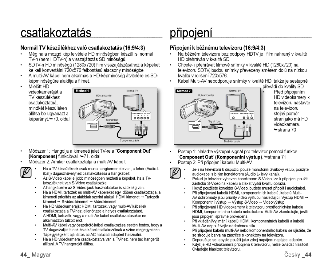 Samsung VP-HMX10C/XEO, VP-HMX10/XEO manual Připojení k běžnému televizoru 169/43 