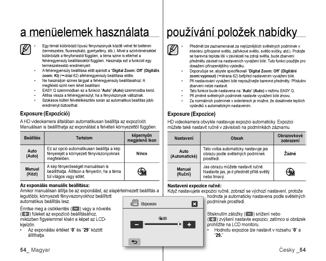 Samsung VP-HMX10C/XEO, VP-HMX10/XEO manual Exposure Expozíció, Exposure Expozice 