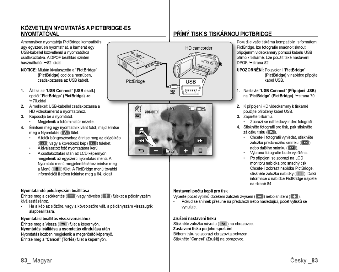 Samsung VP-HMX10/XEO, VP-HMX10C/XEO manual Közvetlen Nyomtatás a PICTBRIDGE-ES, Nyomtatóval, HD camcorder PictBridge 