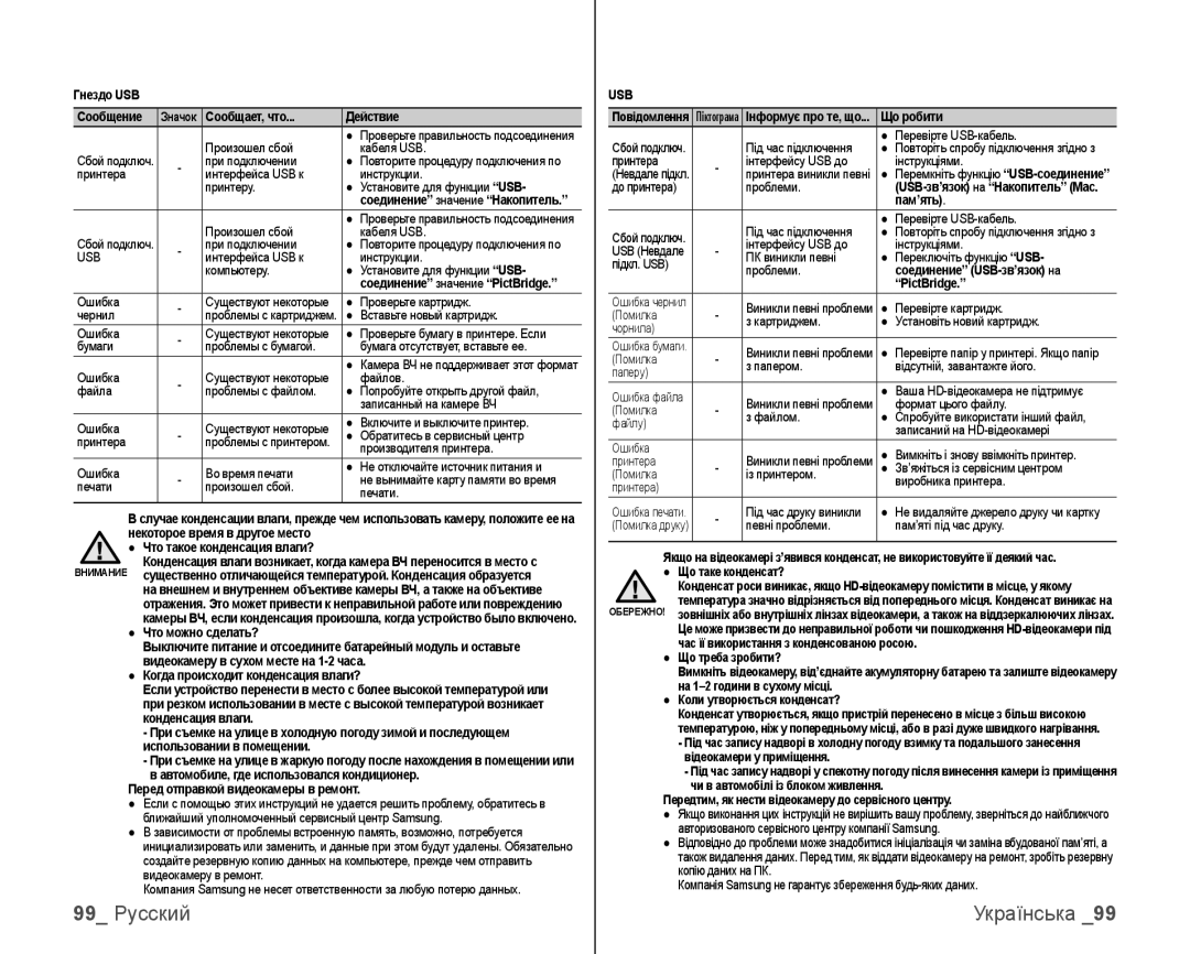 Samsung VP-HMX10C/XEK, VP-HMX10C/XER manual 99 Русский 