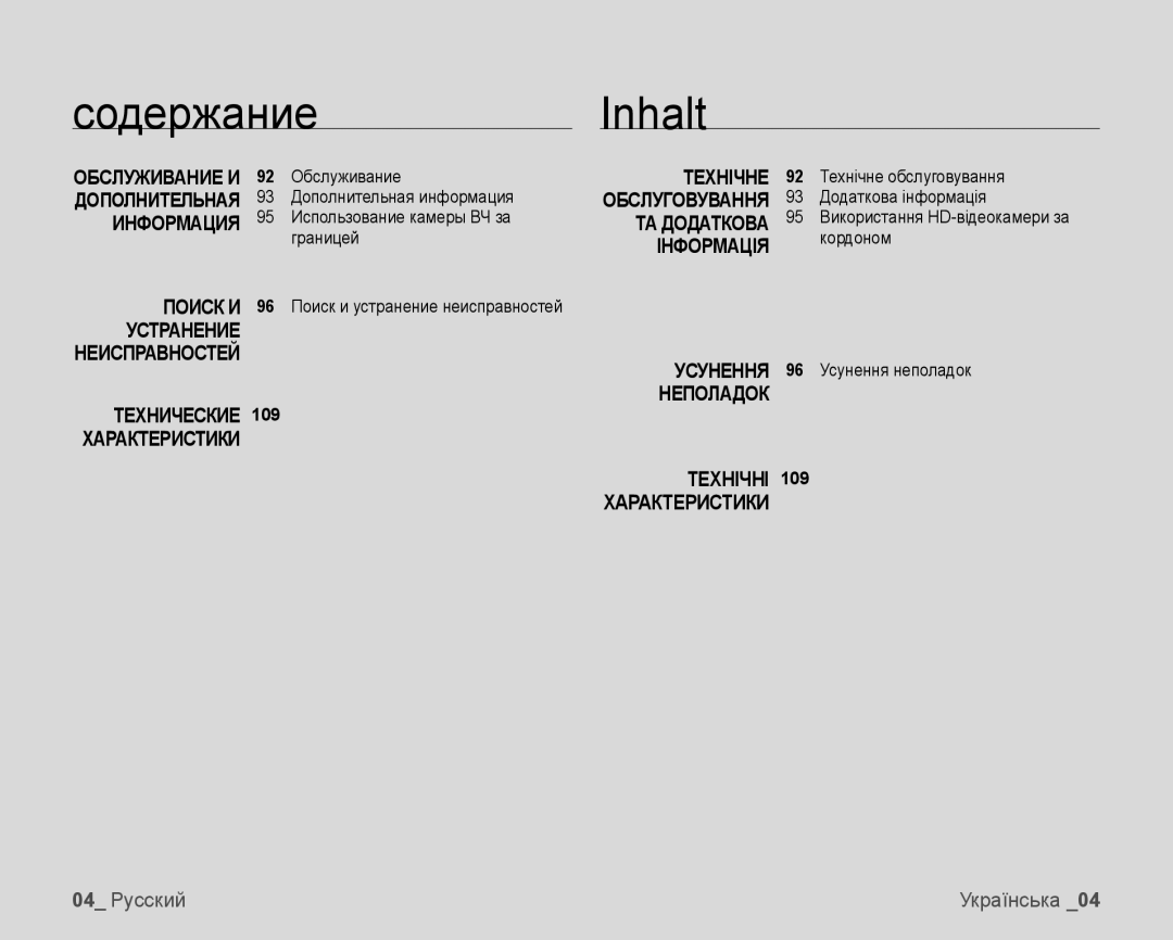 Samsung VP-HMX10C/XER, VP-HMX10C/XEK manual Inhalt 