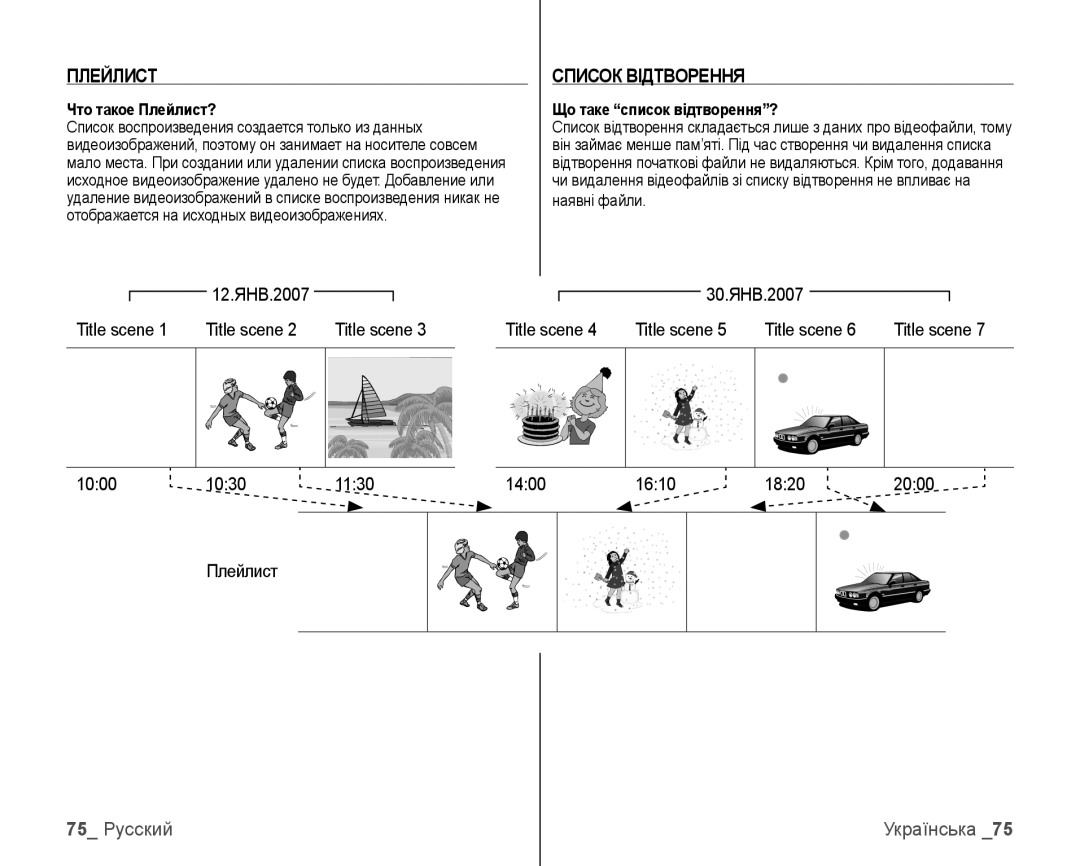 Samsung VP-HMX10C/XEK, VP-HMX10C/XER Список Відтворення, 75 Русский, Что такое Плейлист?, Що таке список відтворення? 