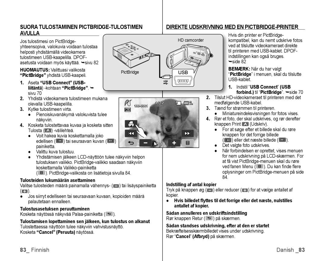 Samsung VP-HMX10/XEE manual Avulla, Direkte Udskrivning MED EN PICTBRIDGE-PRINTER 