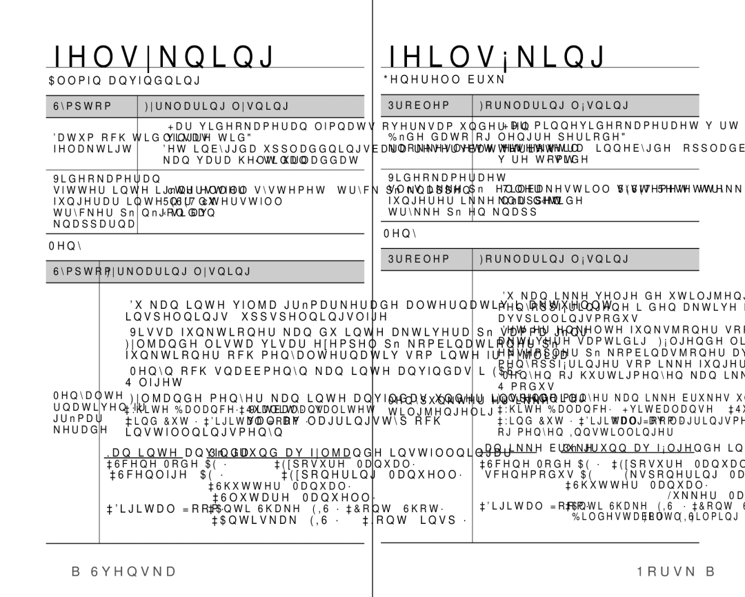 Samsung VP-HMX10/XEE manual Allmän användning, RESETÅterställ, Generell bruk Problem, Meny Problem, Eksponering Manuell 