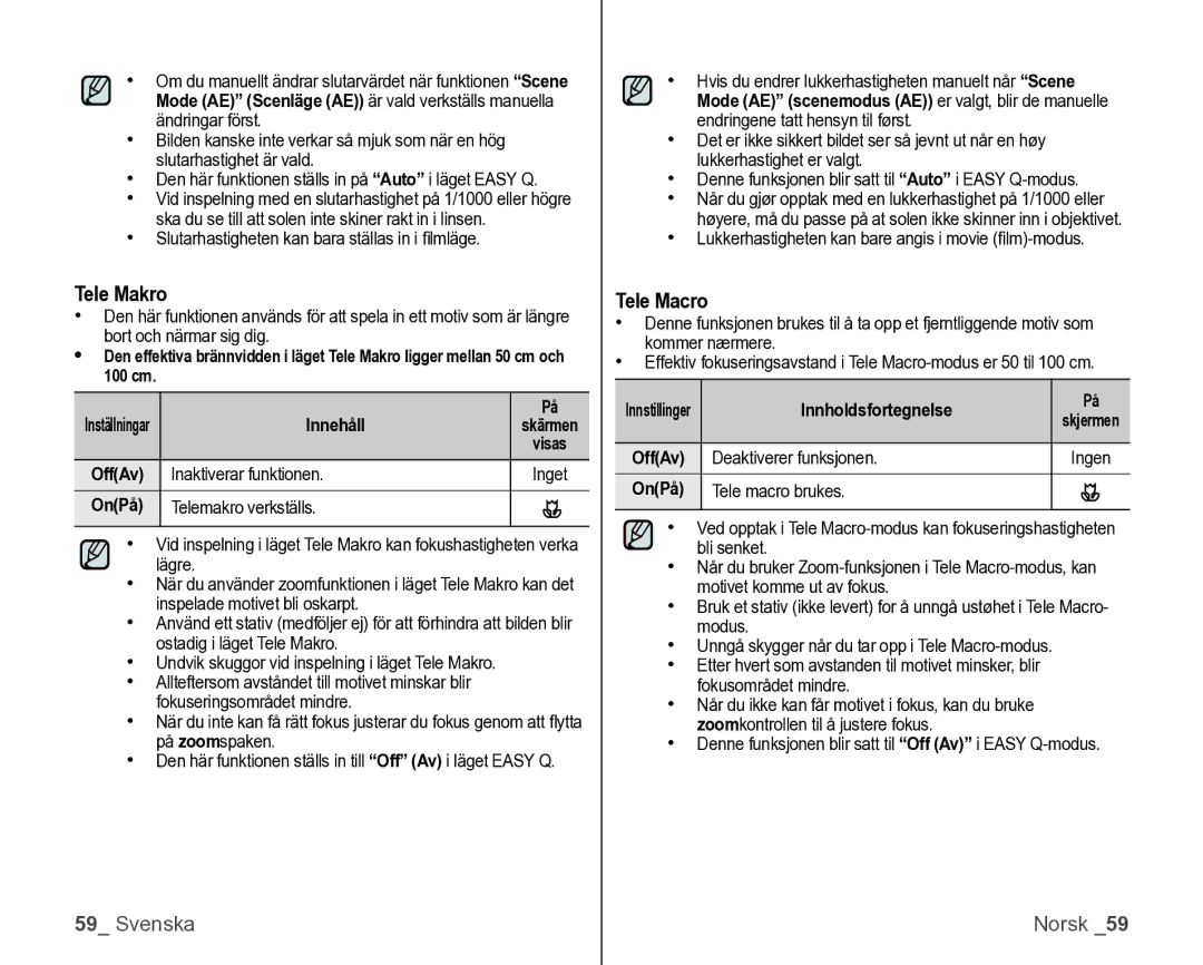 Samsung VP-HMX10/XEE manual Tele Makro, Tele Macro 