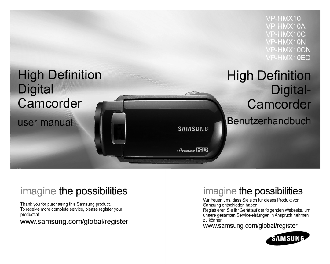 Samsung VP-HMX10C/XEF, VP-HMX10/XEF, VP-HMX10C/XEE manual High Deﬁnition Digital Camcorder, Imagine the possibilities 