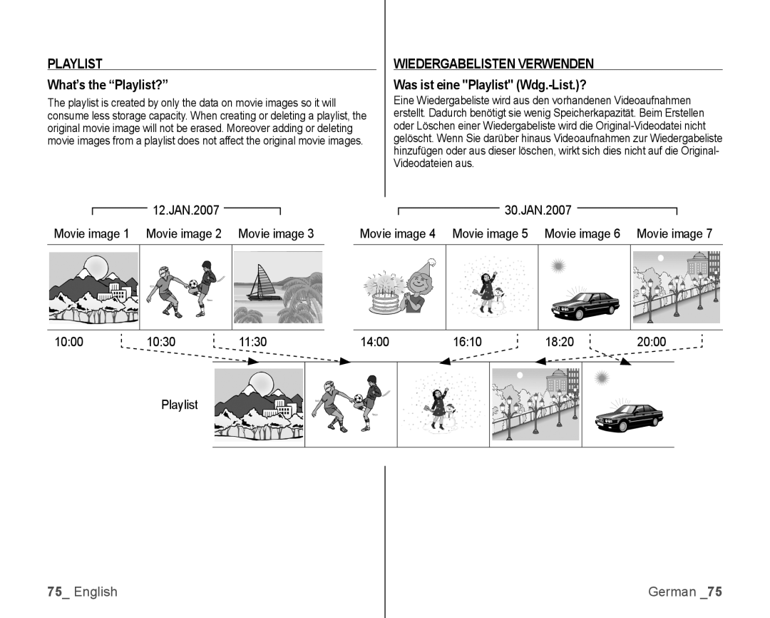 Samsung VP-HMX10A/ADL manual What’s the Playlist?, Wiedergabelisten Verwenden, Was ist eine Playlist Wdg.-List.? 