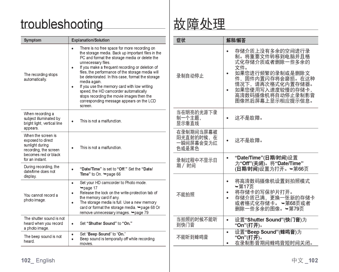 Samsung VP-HMX10C/XEE, VP-HMX10/XEF manual Date/Time日期/时间设置, 为Off关闭。将Date/Time, 设置Shutter Sound快门音为, On打开。, 设置Beep Sound蜂鸣音为 