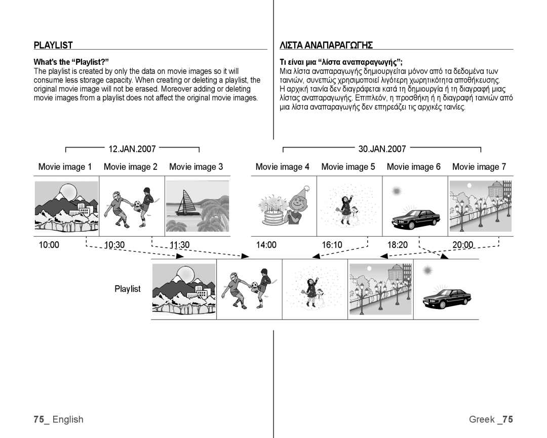 Samsung VP-HMX10A/ADL, VP-HMX10/XEF manual Λιστα Αναπαραγωγησ, What’s the Playlist?, Τι είναι μια λίστα αναπαραγωγής 