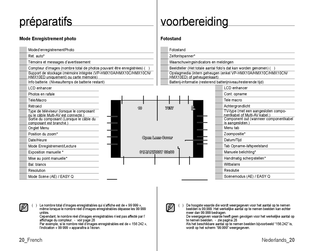 Samsung VP-HMX10/XEF, VP-HMX10C/XEF manual 20French, Mode Enregistrement photo, Fotostand 