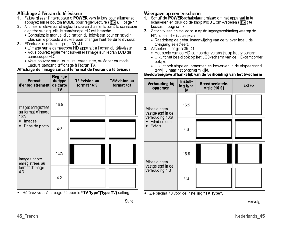 Samsung VP-HMX10C/XEF, VP-HMX10/XEF Afﬁchage à l’écran du téléviseur, Weergave op een tv-scherm, 45French, Images, 43 tv 