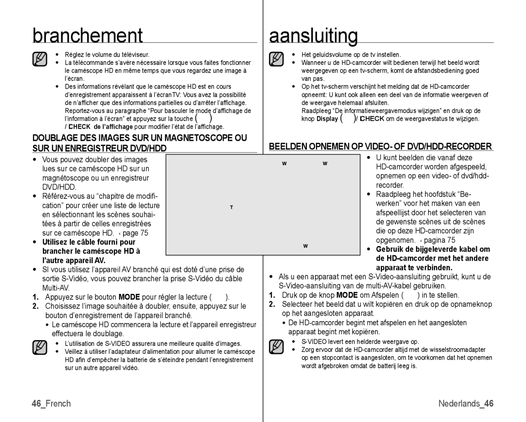 Samsung VP-HMX10/XEF, VP-HMX10C/XEF manual Branchementaansluiting, SUR UN Enregistreur DVD/HDD, 46French 