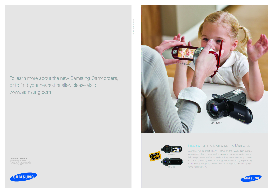 Samsung VP-HMX20 manual Imagine Turning Moments into Memories 