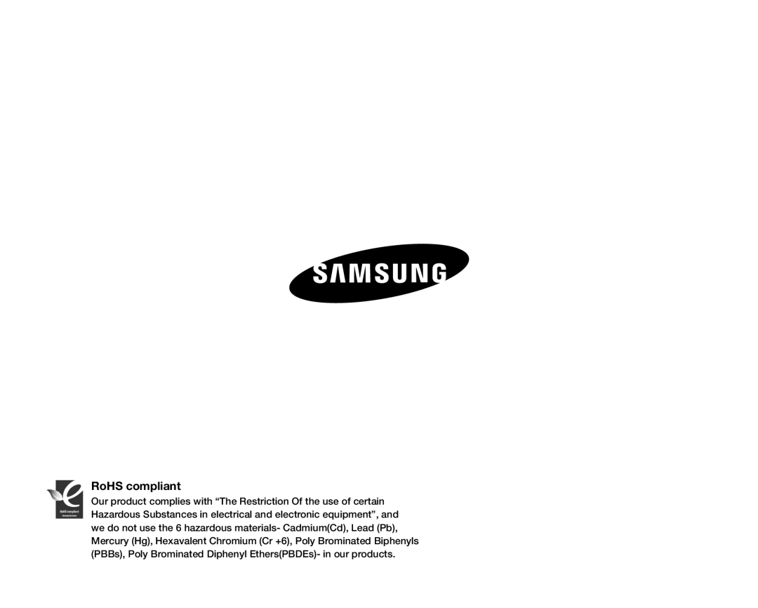 Samsung VP-HMX20C/XEK, VP-HMX20C/EDC, VP-HMX20C/CAN, VP-HMX20C/XEU, VP-HMX20C/XEE, VP-HMX20C/NWT, VP-HMX20C/XER RoHS compliant 