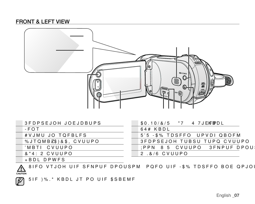 Samsung VP-HMX20C/CAN, VP-HMX20C/EDC, VP-HMX20C/XEU, VP-HMX20C/XEE, VP-HMX20C/NWT, VP-HMX20C/XER manual Front & Left View, 987 