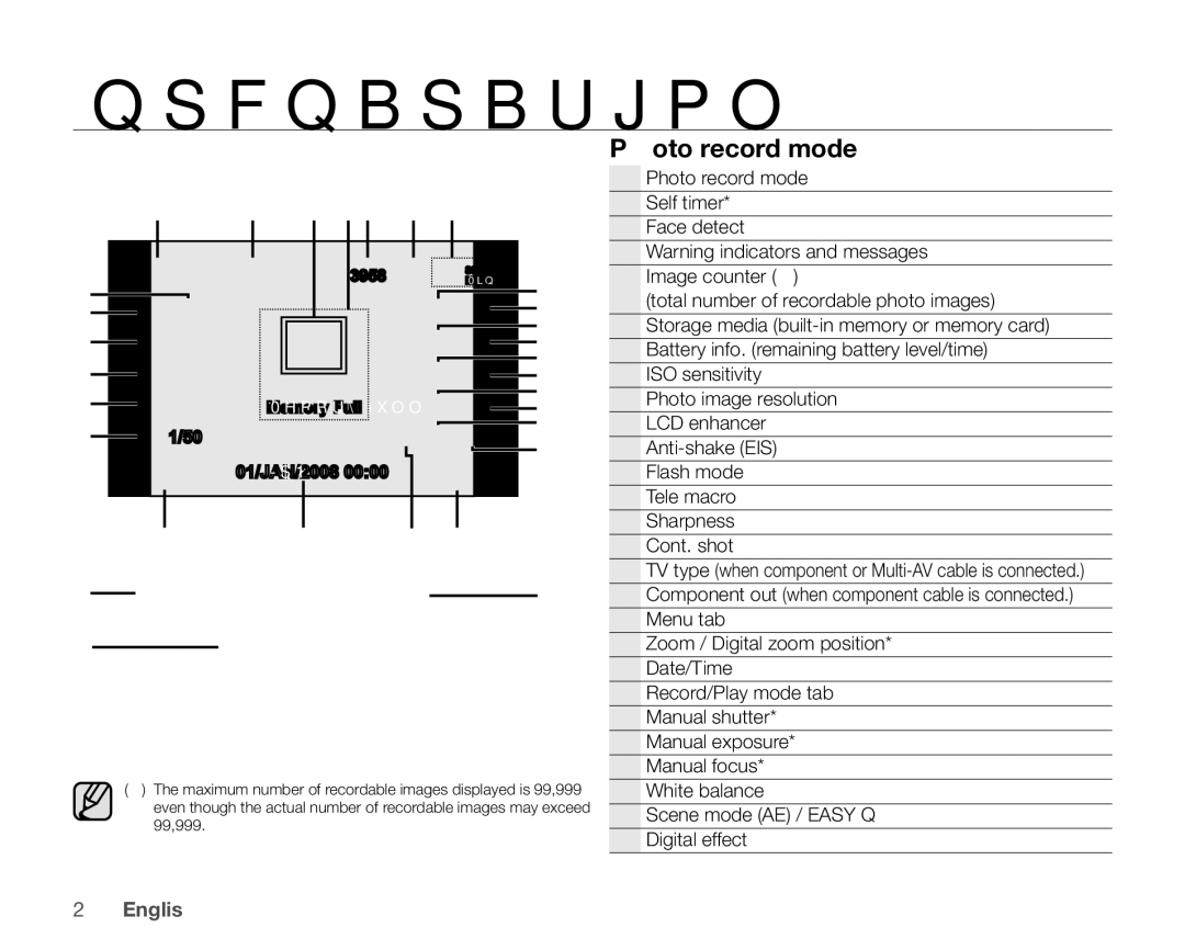 Samsung VP-HMX20C/EDC, VP-HMX20C/CAN, VP-HMX20C/XEU, VP-HMX20C/XEE, VP-HMX20C/NWT, VP-HMX20C/XER manual Photo record mode 