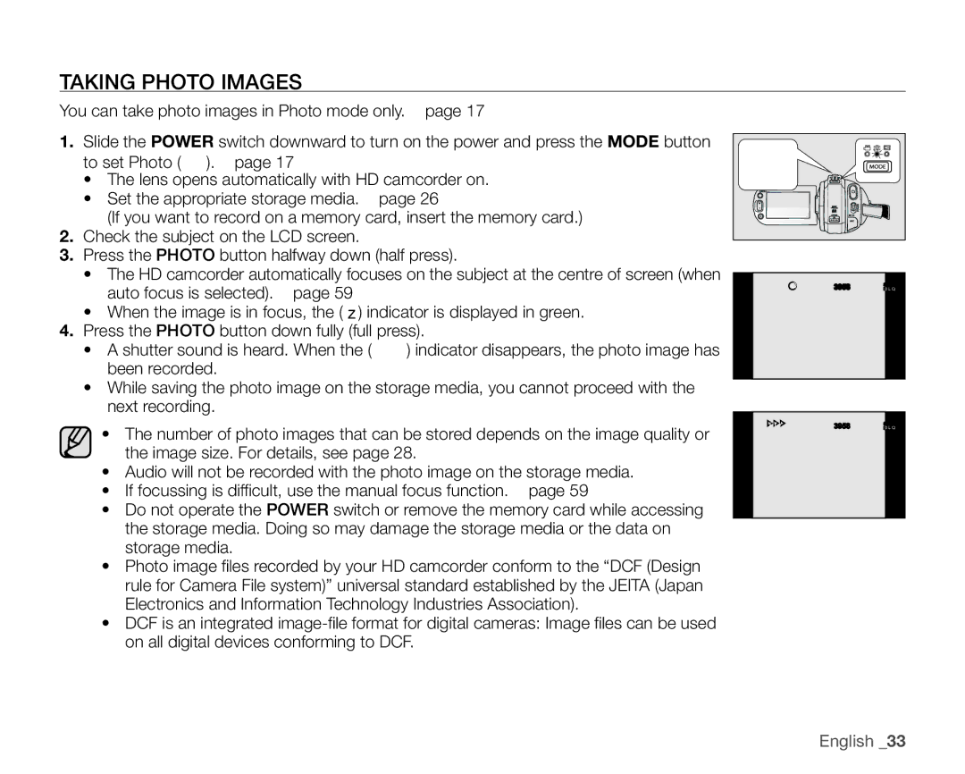 Samsung VP-HMX20C/XEK, VP-HMX20C/EDC, VP-HMX20C/CAN, VP-HMX20C/XEU, VP-HMX20C/XEE, VP-HMX20C/NWT manual Taking Photo Images 