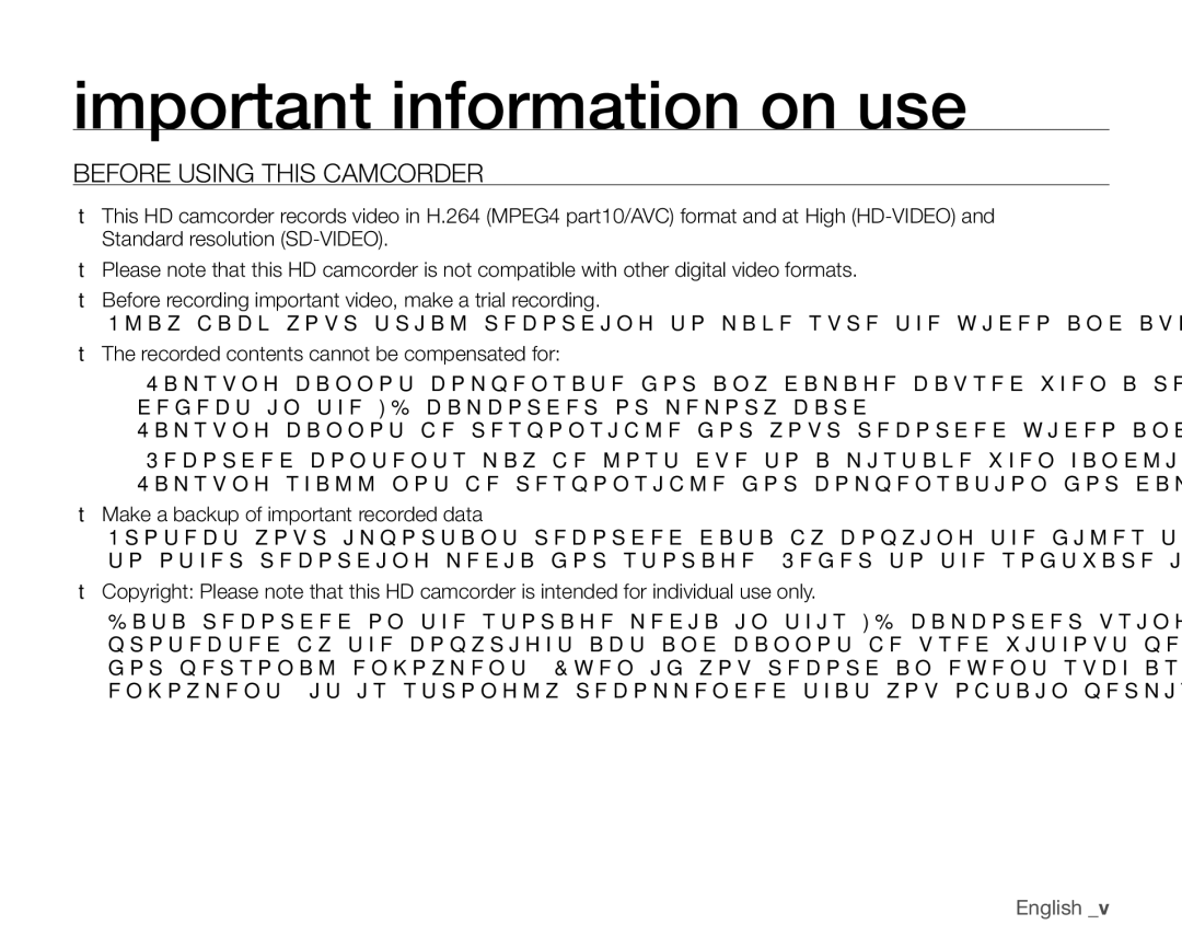 Samsung VP-HMX20C/XER, VP-HMX20C/EDC, VP-HMX20C/CAN, VP-HMX20C/XEU Important information on use, Before Using this Camcorder 