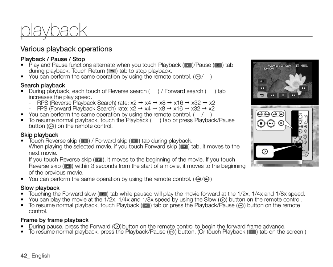 Samsung VP-HMX20C/CAN, VP-HMX20C/EDC, VP-HMX20C/XEU, VP-HMX20C/XEE, VP-HMX20C/NWT, VP-HMX20C/XER Various playback operations 