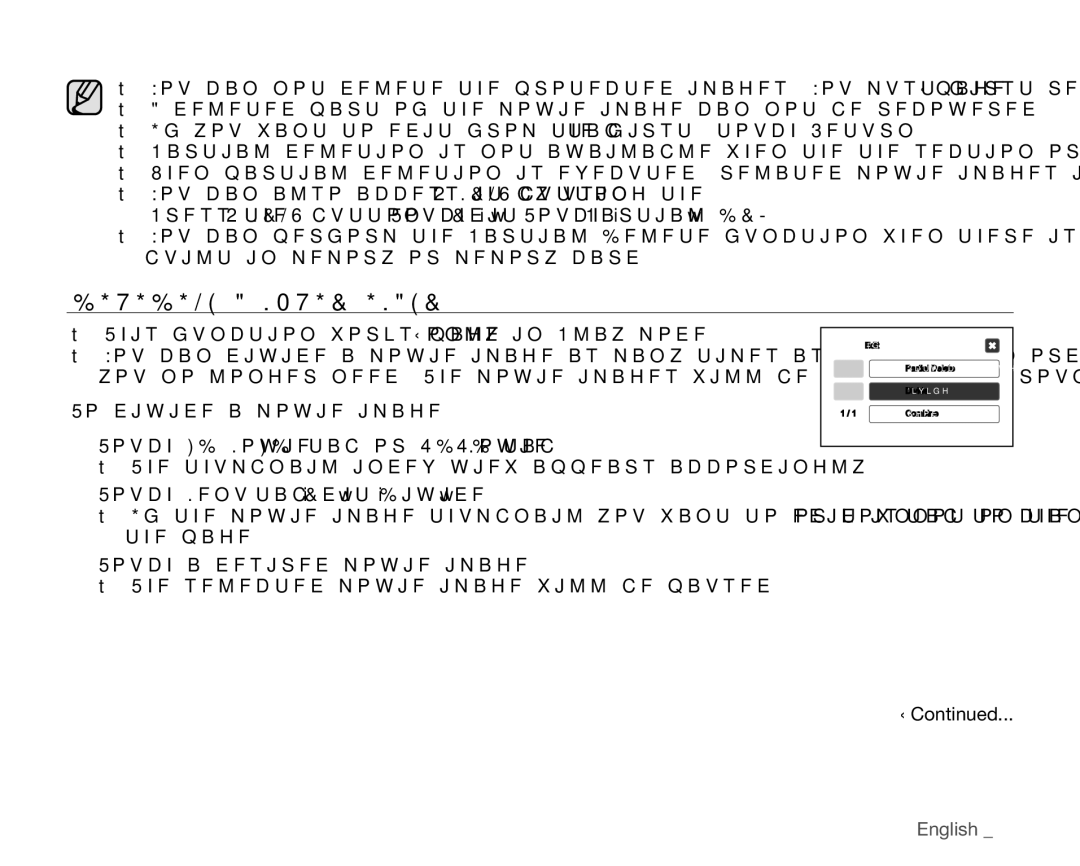 Samsung VP-HMX20C/XER, VP-HMX20C/EDC, VP-HMX20C/CAN, VP-HMX20C/XEU manual Dividing a Movie Image, To divide a movie image 