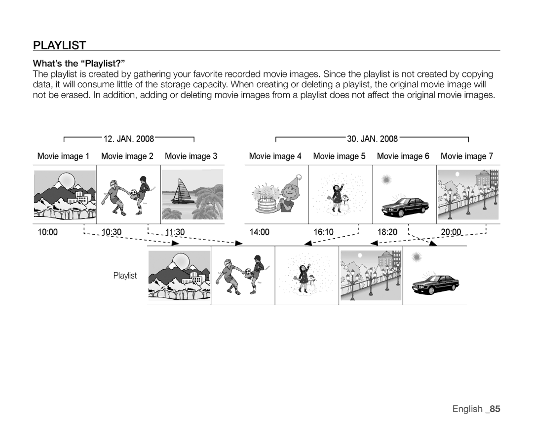 Samsung VP-HMX20C/XEU, VP-HMX20C/EDC, VP-HMX20C/CAN, VP-HMX20C/XEE, VP-HMX20C/NWT, VP-HMX20C/XER manual What’s the Playlist? 