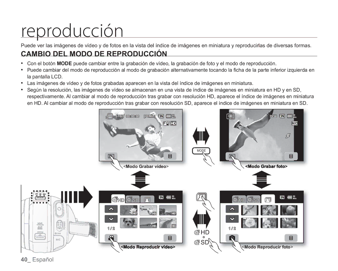 Samsung VP-HMX20C/EDC, VP-HMX20C/CAN manual Sfqspevddjøo, Cambio DEL Modo DE Reproducción 