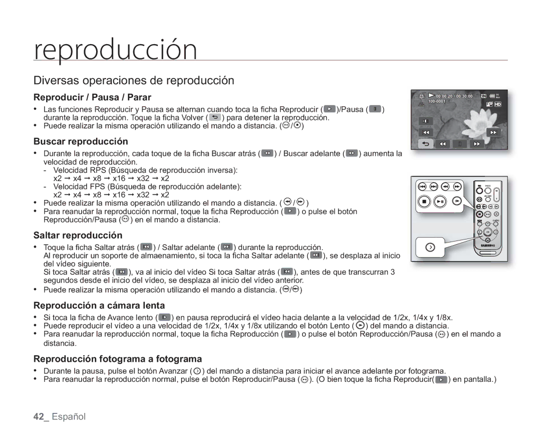 Samsung VP-HMX20C/EDC, VP-HMX20C/CAN manual Diversas operaciones de reproducción 