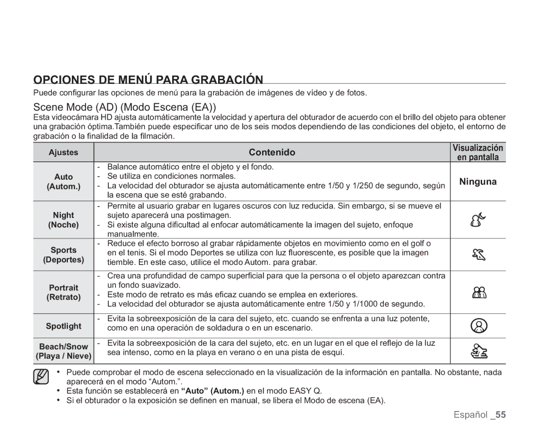 Samsung VP-HMX20C/CAN, VP-HMX20C/EDC manual Opciones DE Menú Para Grabación, Contenido 