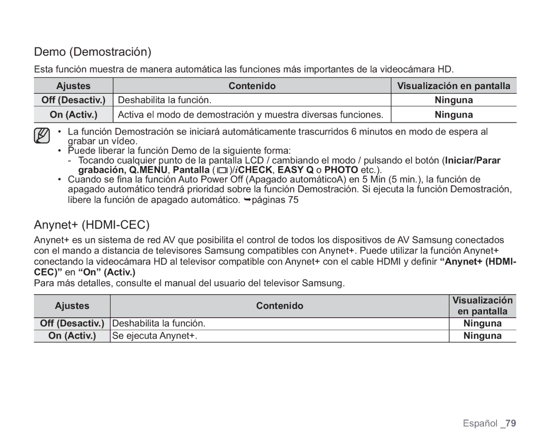 Samsung VP-HMX20C/CAN, VP-HMX20C/EDC manual Demo Demostración, Anynet+ HDMI-CEC 