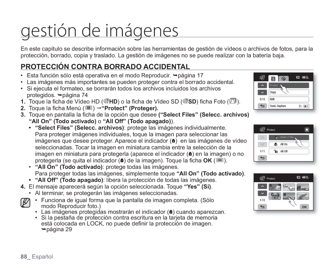 Samsung VP-HMX20C/EDC, VP-HMX20C/CAN manual HftujøoEfJnèhfoft, Protección Contra Borrado Accidental 