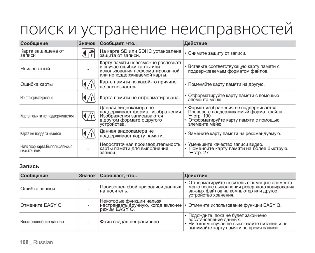 Samsung VP-HMX20C/XEE, VP-HMX20C/EDC, VP-HMX20C/NWT, VP-HMX20C/XER, VP-HMX20C/XEK manual Запись 