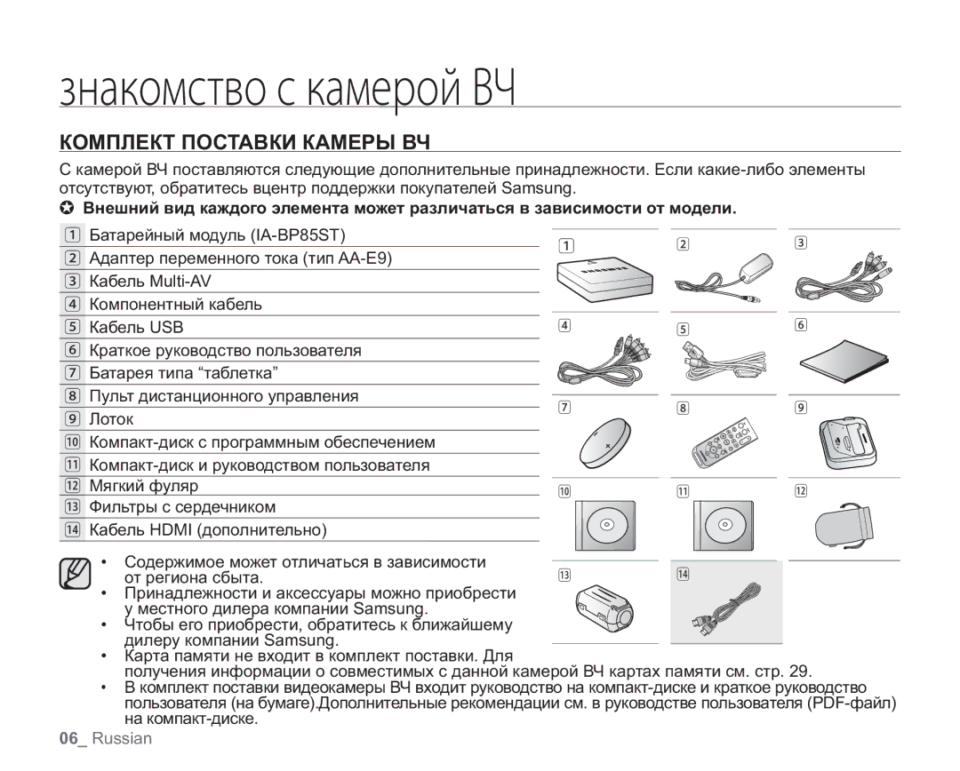 Samsung VP-HMX20C/XEK, VP-HMX20C/EDC, VP-HMX20C/XEE, VP-HMX20C/NWT manual ȔțȍȘȜȚȟȠȏȜȟȘȍȚȓȞȜȗǠǶ, Комплект Поставки Камеры ВЧ 