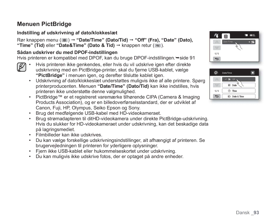 Samsung VP-HMX20C/XEE, VP-HMX20C/EDC manual Menuen PictBridge 